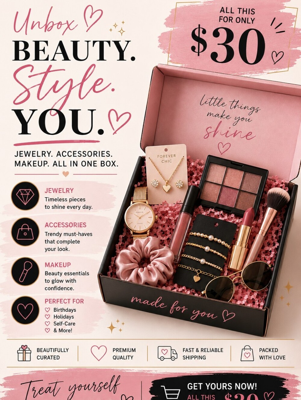 Mystery Resellers box: Jewerly, makeup and accessories!(the photo is an example)